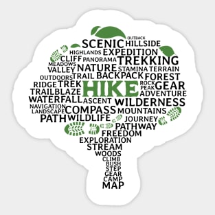 Hike tree made of hiking related words Sticker